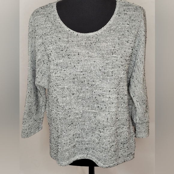 ALFANI Lightweight 3/4 Dolman Sleeve Gray Marled Slub Knit Sweater Top - Size PM - Picture 1 of 6